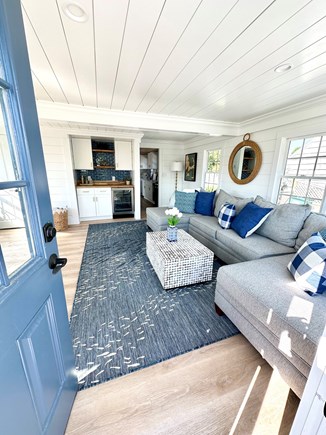 Sandwich, Town Neck Beach Cape Cod vacation rental - Bright living room with sectional sofa.