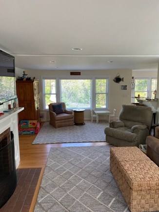 East Dennis Cape Cod vacation rental - Family room - alternative view (couch, 3 chairs, fireplace)