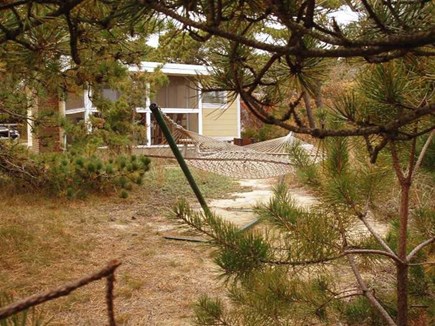 South Wellfleet Cape Cod vacation rental - View of hammock and screen porch for Silver Sands Cottage