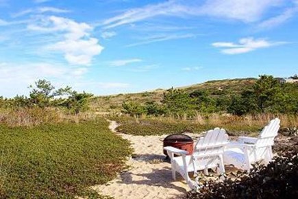 Wellfleet Cape Cod vacation rental - Fire pit area with path down to LeCount Hollow Beach