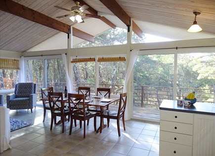 Wellfleet Cape Cod vacation rental - Vaulted and sunny open living space, sliders to deck 