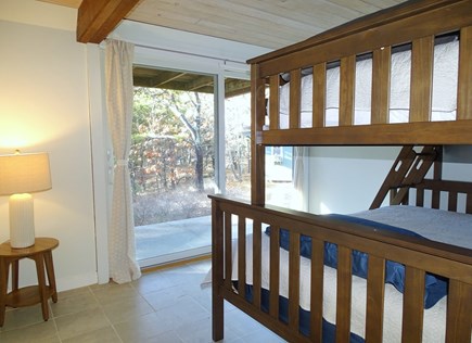 Wellfleet Cape Cod vacation rental - Bunk bed room with full and twin, slider to back yard