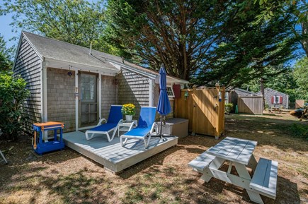 Eastham, Cranberry Cottages Cape Cod vacation rental - Back entrance and outside deck