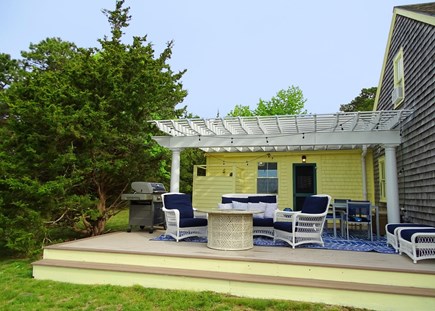 Wellfleet, Pine Point Cape Cod vacation rental - Deck covered by Pergola, plenty of space to watch the harbor