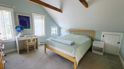 Truro Cape Cod vacation rental - Upstairs bedroom with queen size bed and workspace