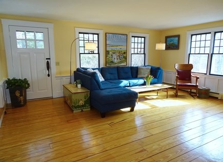 Brewster Cape Cod vacation rental - Large living room with hardwood floors, sectional and TV