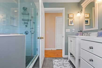 Dennis Cape Cod vacation rental - Main bathroom with glass enclosed shower