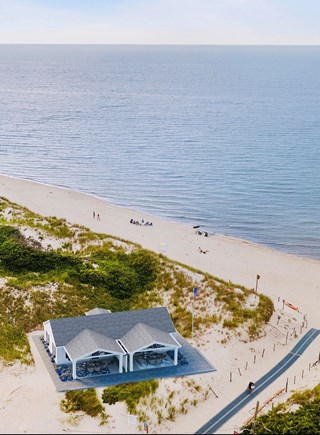 Dennis, Mayflower/Bayview Beach Cape Cod vacation rental - Aerial view of the home as it sits directly on Bayview Beach.