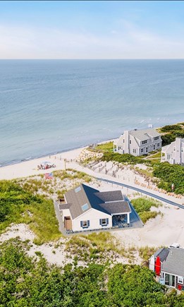 Dennis, Mayflower/Bayview Beach Cape Cod vacation rental - Aerial view of the home as it sits directly on Bayview Beach.