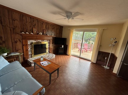 West Dennis Cape Cod vacation rental - Family room off of kitchen with view of deck