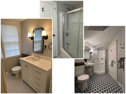 South Orleans Cape Cod vacation rental - Montage of Bathrooms, 1st Floor at Left, Second Floor with Shower
