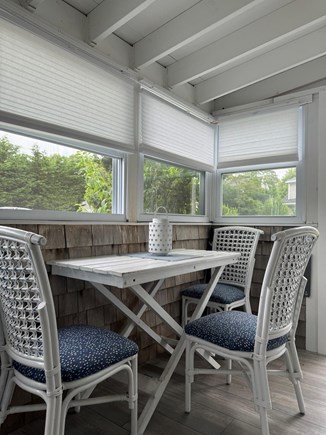 Harwich Port Cape Cod vacation rental - Breakfast area in enclosed screened porch
