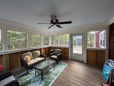Eastham Cape Cod vacation rental - New summer 2025: screened in porch with lights and ceiling fan.