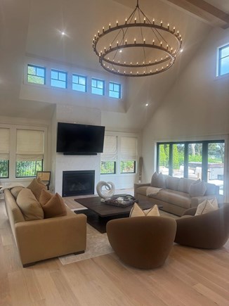 Chatham Cape Cod vacation rental - Living room with cathedral ceilings. 75 Inch TV.
