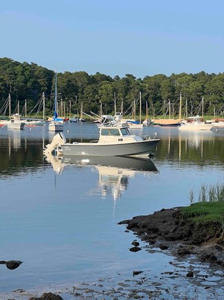 South Orleans Cape Cod vacation rental - View of Arey's Pond and Mooring at end of Path