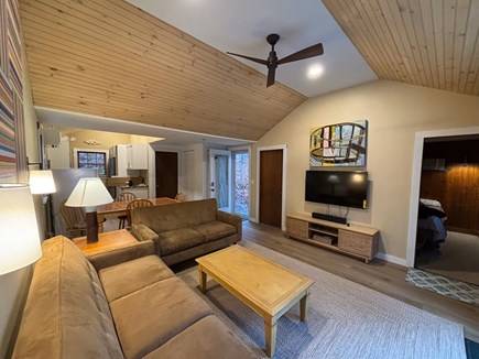 Truro Cape Cod vacation rental - Living Room with Beadboard ceilings and new flooring<br/>