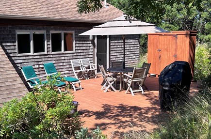 Wellfleet Cape Cod vacation rental - Upper back deck with furniture and enclosed outdoor shower