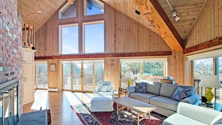 Wellfleet Cape Cod vacation rental - Main living area has large windows, sliders and soaring ceilings
