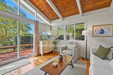 East Falmouth Cape Cod vacation rental - Living room with deck view