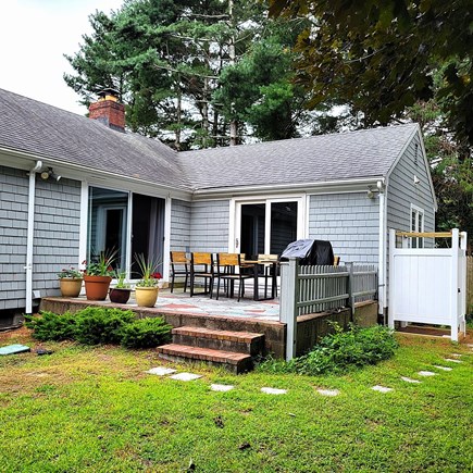 Yarmouth, Bass River - Blue Rock Heights Cape Cod vacation rental - Fenced Backyard with Patio, Gas Grill and Outdoor Shower