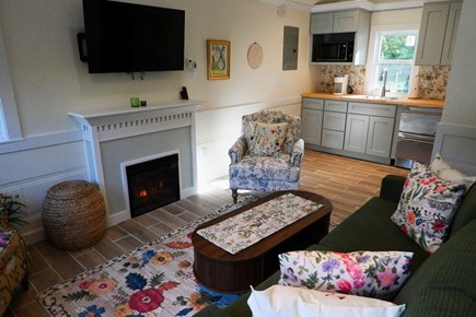 East Sandwich Cape Cod vacation rental - Living room with electric fireplace and TV