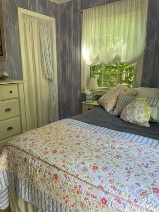 East Falmouth Cape Cod vacation rental - 2nd bedroom double bed draw space and closet and slider to deck