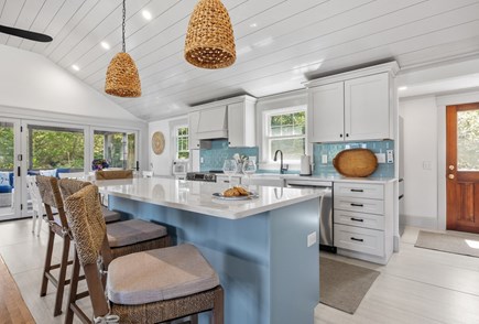 Dennisport Cape Cod vacation rental - New kitchen: Inductive stove, undercounter microwave, farmer sink