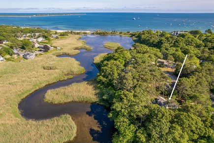 Hyannis Port Cape Cod vacation rental - Aerial view of location.  Lewis Bay and Stewart's Creek.