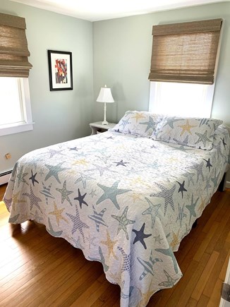 Dennis Cape Cod vacation rental - Bedroom 2 - Queen bed, bedside tables, woven wood shades