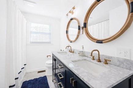 Falmouth Cape Cod vacation rental - Main bath, double vanity, tiled shower