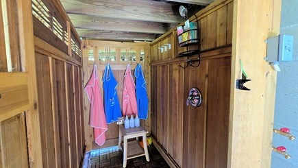 Wellfleet Cape Cod vacation rental - Oversized enclosed outdoor shower beneath the deck