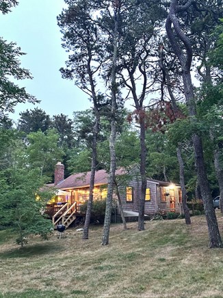 Truro Cape Cod vacation rental - Yard, deck with string lights.