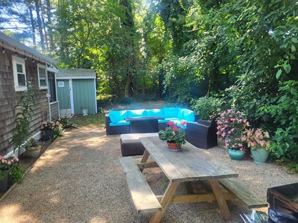 Manomet, Plymouth Manomet vacation rental - Outdoor dining, sectional seating and fire table