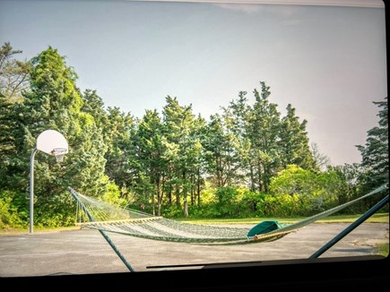 Eastham Cape Cod vacation rental - Backyard with basketball court and hammock