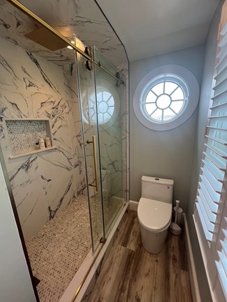 Chatham, Little Beach Cape Cod vacation rental - Primary bath with rain and handheld shower heads.