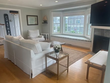 Chatham, Little Beach Cape Cod vacation rental - Comfy living room with fireplace and smart tv.