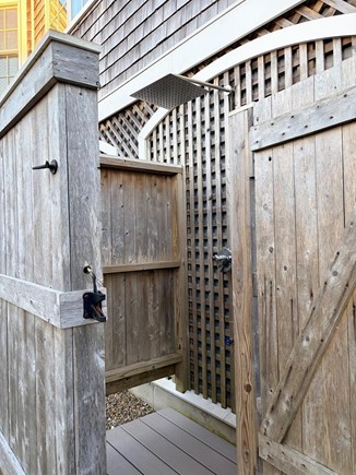 Chatham, Lighthouse Beach Cape Cod vacation rental - Outdoor shower with rain shower head.