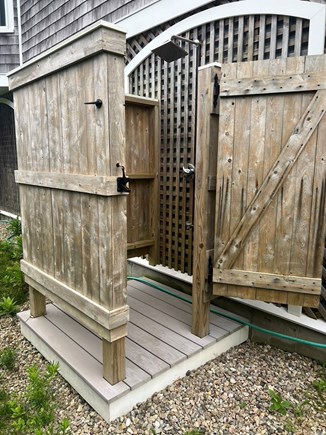 Chatham, Little Beach Cape Cod vacation rental - Outdoor shower with rain shower head.