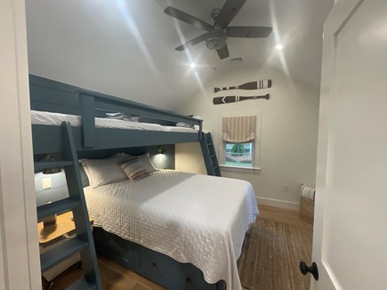 Harwichport Cape Cod vacation rental - Bedroom #3 Queen with built in drawers and double twin bunk
