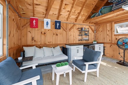 Dennis Cape Cod vacation rental - Pool house!  Complete with beverage fridge, TV, and fan!