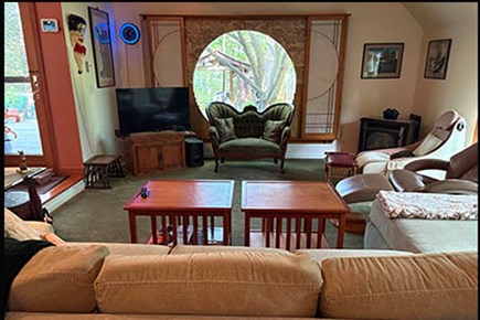 Brewster, Sheeps Pond, Noah's Bluff Cape Cod vacation rental - Family Room overlooking the teahouse