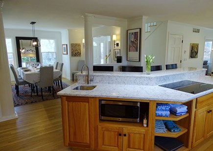 Eastham--Bayside Cape Cod vacation rental - View of dining room from kitchen - family room to the right