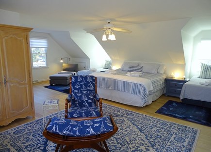 Eastham--Bayside Cape Cod vacation rental - Main suite upstairs with king, 2 twins, TV, bathroom