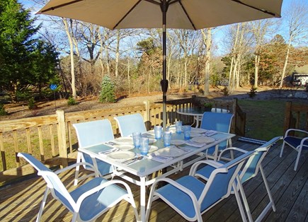Eastham--Bayside Cape Cod vacation rental - Deck area overlooking private back yard 