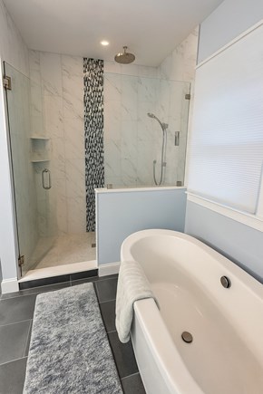 Mashpee Cape Cod vacation rental - Master bathroom- shower and tub