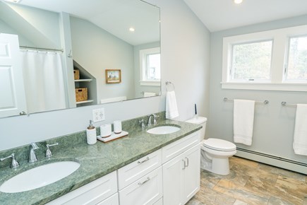 Eastham Cape Cod vacation rental - Primary ensuite bathroom with walk-in shower and double sinks