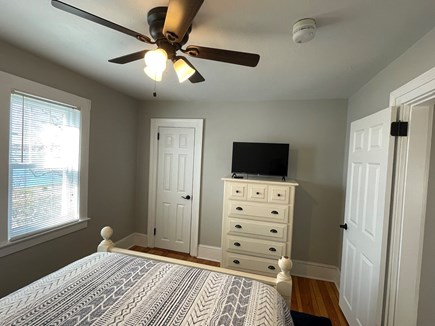 Wareham, Parkwood Beach MA vacation rental - Queen bed with Roku TV and ceiling fan; water view