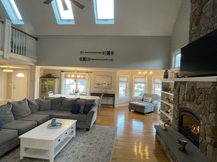 Wareham, Parkwood Beach MA vacation rental - Huge great room /FP; Dining table in background.Plenty of seating