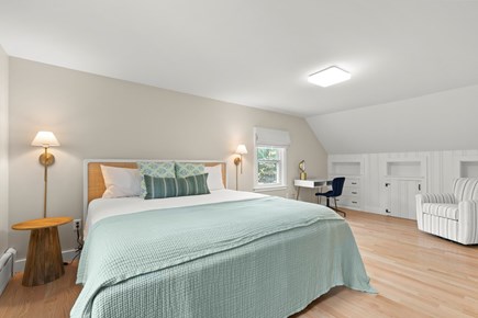West Falmouth Cape Cod vacation rental - Second floor King bedroom with built-in dressers, desk, chair, TV