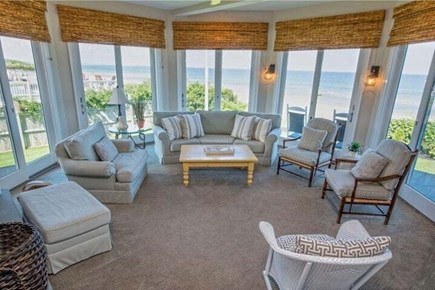 Dennis Cape Cod vacation rental - Sunken living room with walls of glass overlooking the beach